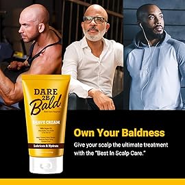 Dare 2B Bald Moisturizing Shave Cream with Argan Oil, Shea Butter, Cocoa Butter & Tea Tree Oil | Bald Head Shaving Cream | Rich Hydration for a Smooth Shave | Head Shaving Cream for Bald Men- 5.0 OZ