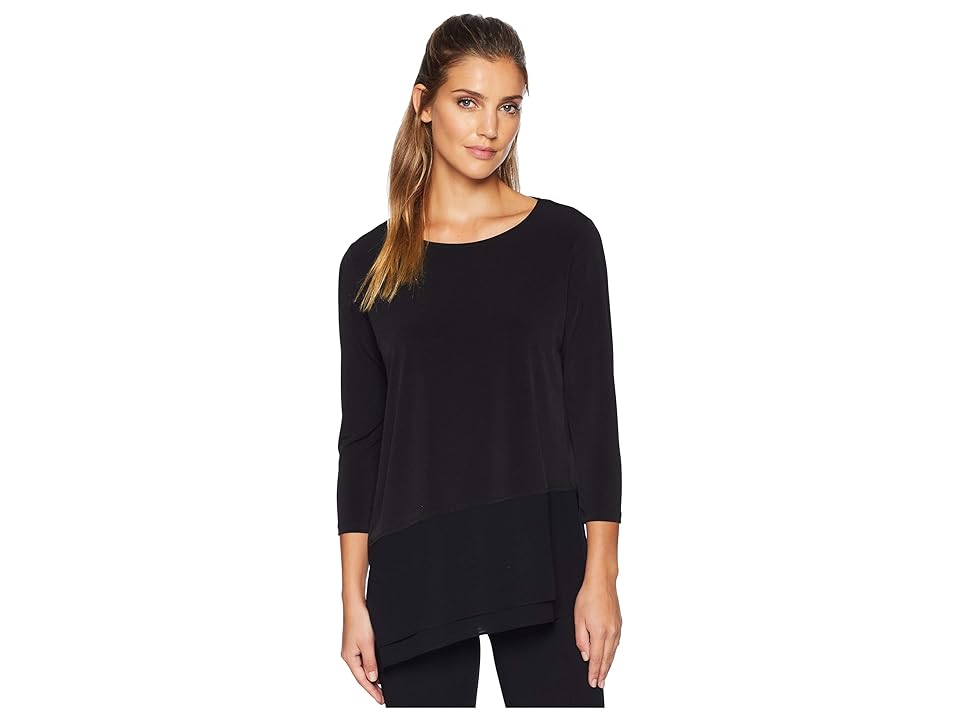 

Calvin Klein 3/4 Sleeve Asymmetrical Hem Top (Black) Women's Clothing