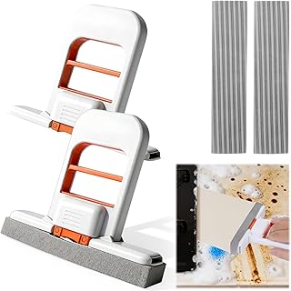 Juome Mini Foldable Desktop Mop - Portable Self-Squeeze Sponge Cleaning Tool, Wet and Dry Use Cleaning System, Mini Mop fo...