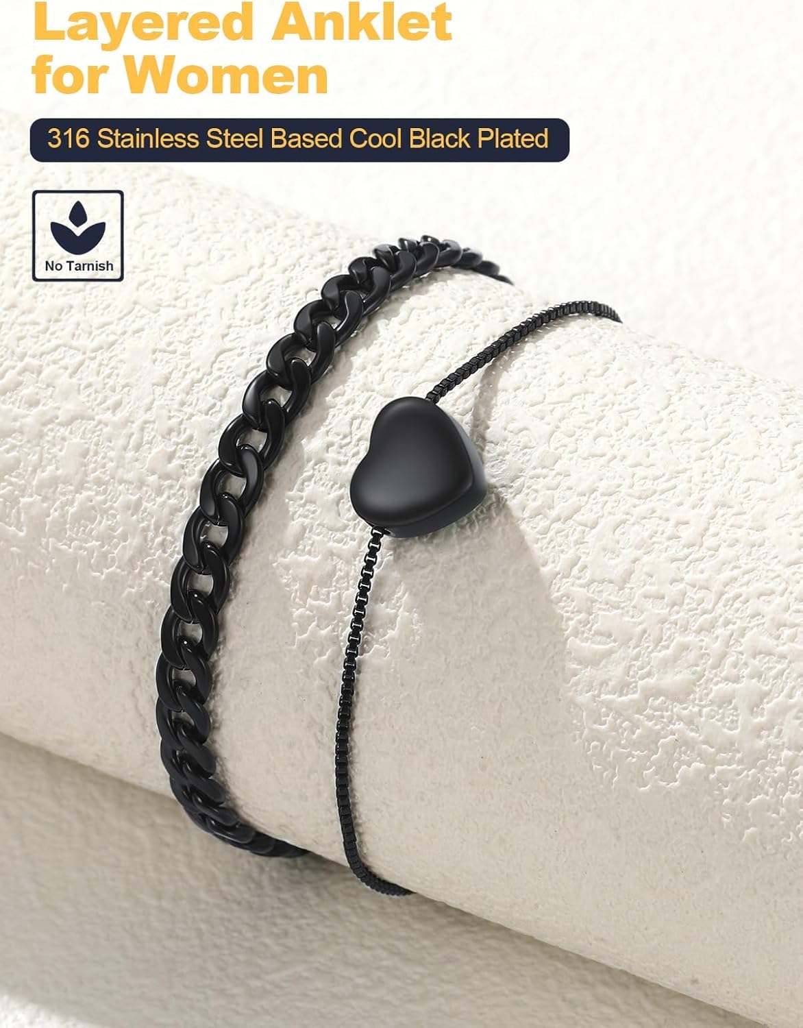 U7 2Pcs/3Pcs Ankle Bracelets for Women, Stainless Steel Cuban Link/Figaro/Rope/Heart Chain Anklets Sets,Waterproof Layered Anklets Adjustable 8.5"-10.5" - Image 6