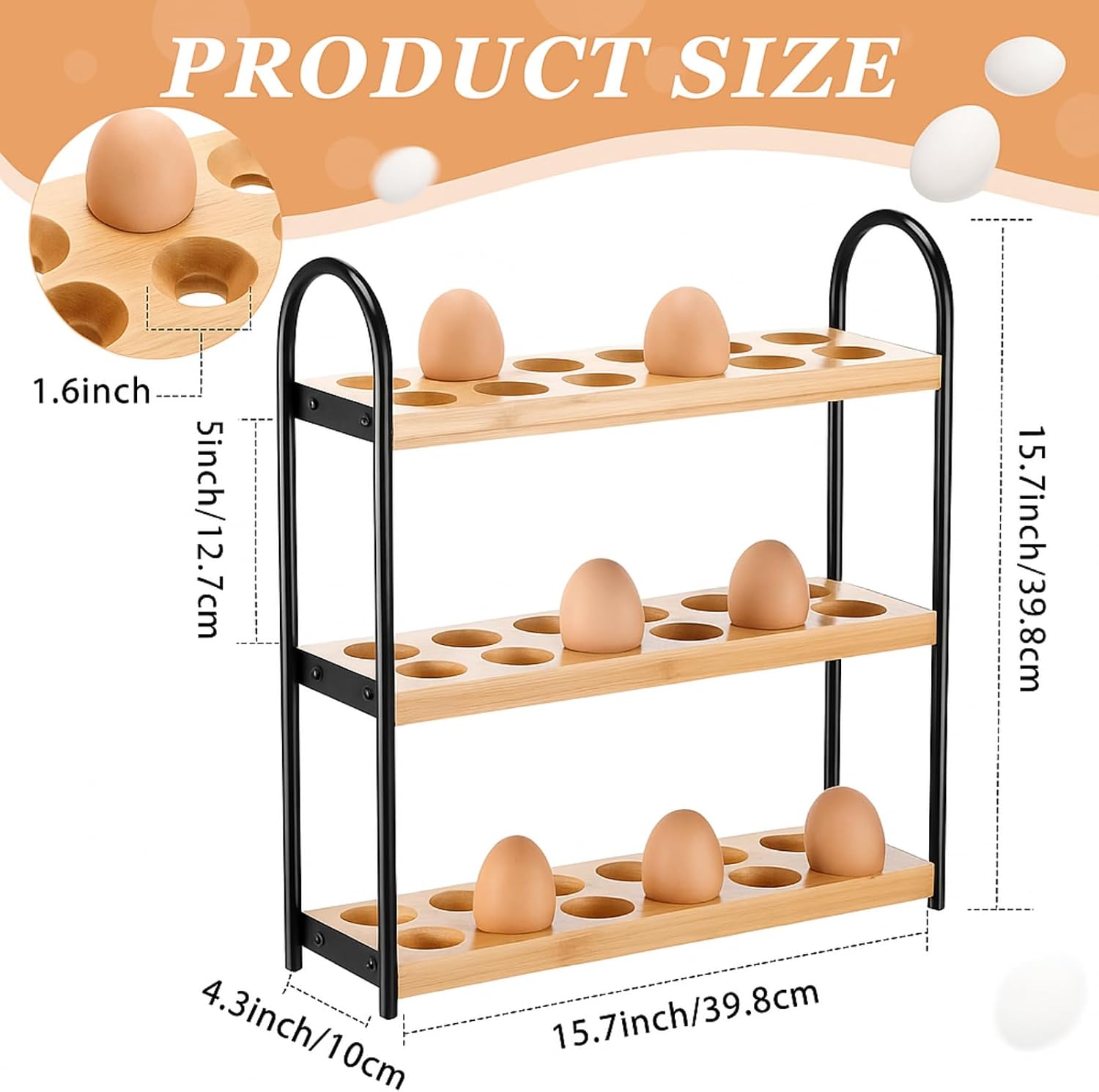 Reallnaive Wooden Egg Holder Countertop 3-layer Hold 36 Eggs Fresh Storage, for Kitchen Organization and Pantry Storage Home Collecting(Bamboo Wood)