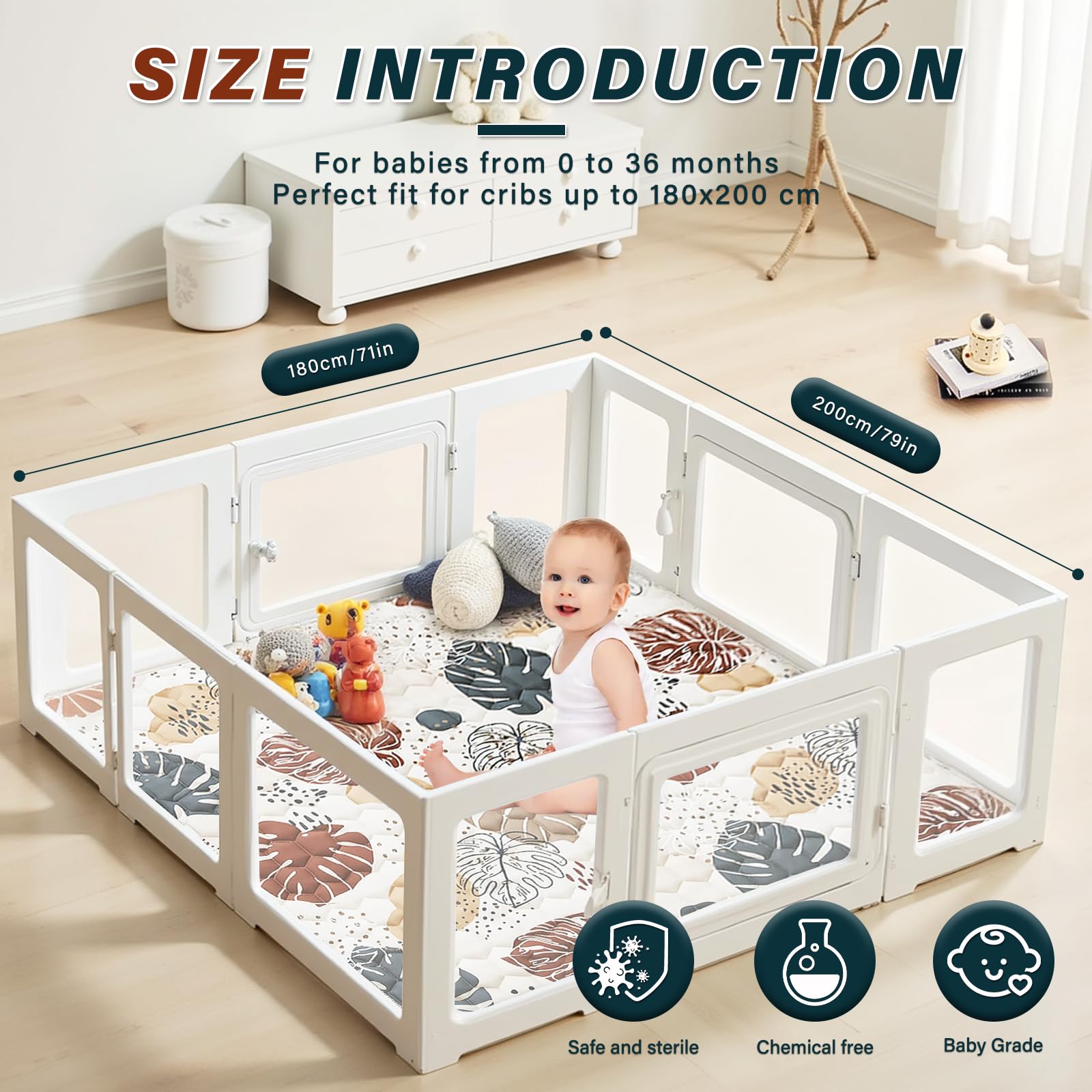 Tappeto Gioco Bambini Addensare Tappeto Gioco Neonato: Tappetino per Abilità Motorie - Tappetino da Gioco per Bambini Pieghevole Antiscivolo lavabile in lavatrice per Box (180 * 200cm)