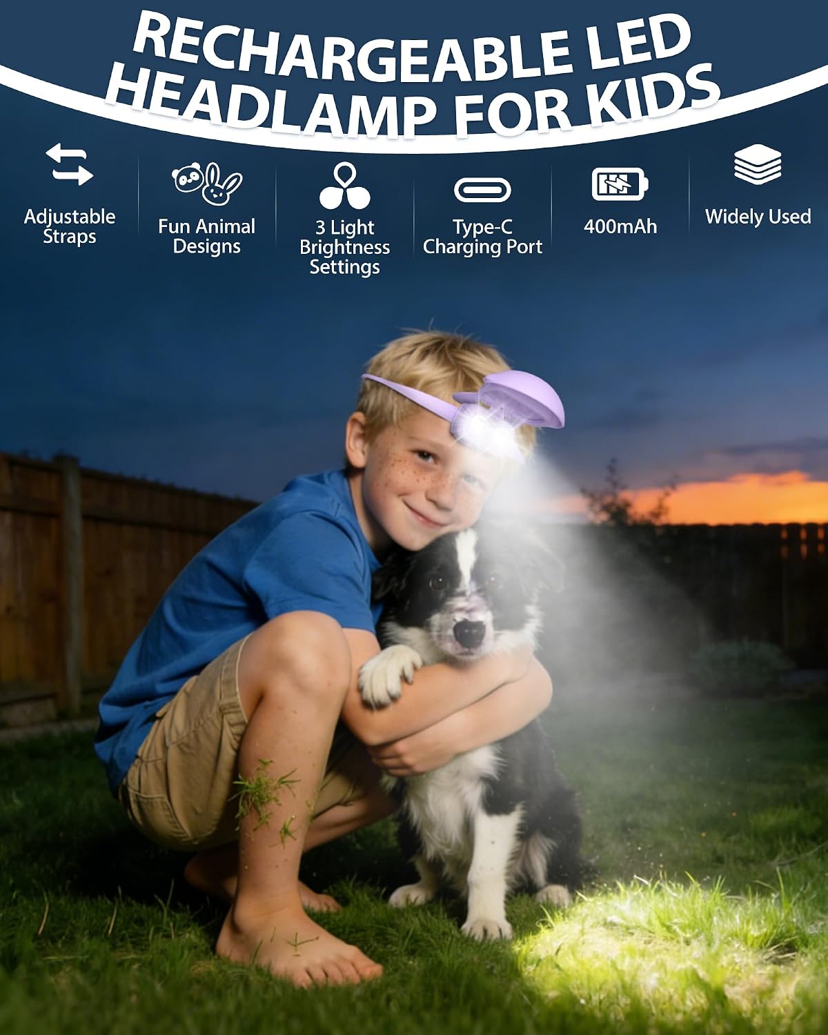 LED Headlamp for Kids, Children's Toy Flashlight for Age 3 4 5 6 7 8 9 Years Old Kids, Camping Hiking Gear for Boys Girls