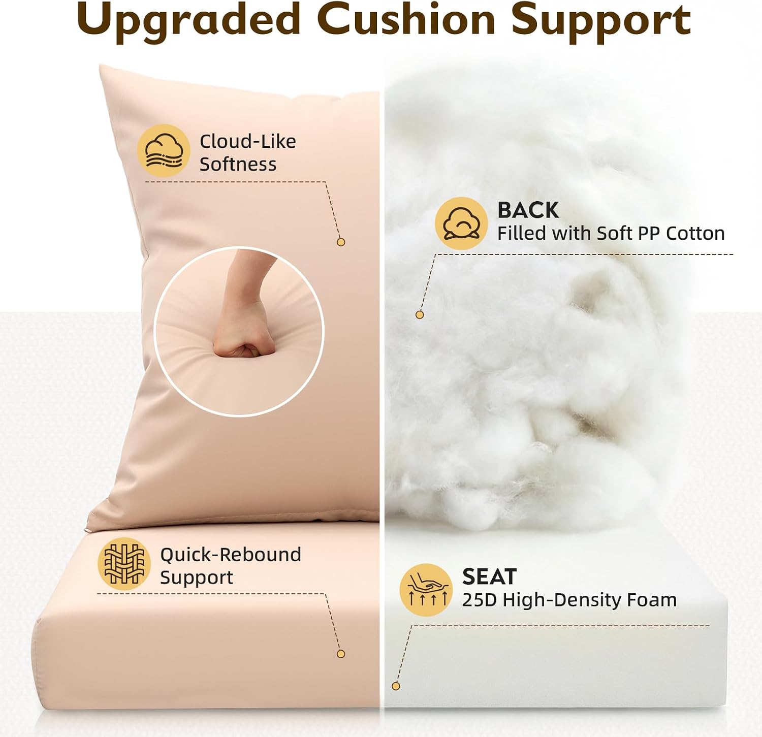 HOMREST Outdoor Chair Cushions Set of 4, 24x24 Inch Waterproof Patio Furniture Cushions with Removable Covers & Ties, Reversible Seat Cushions and Back Cushions,Khaki