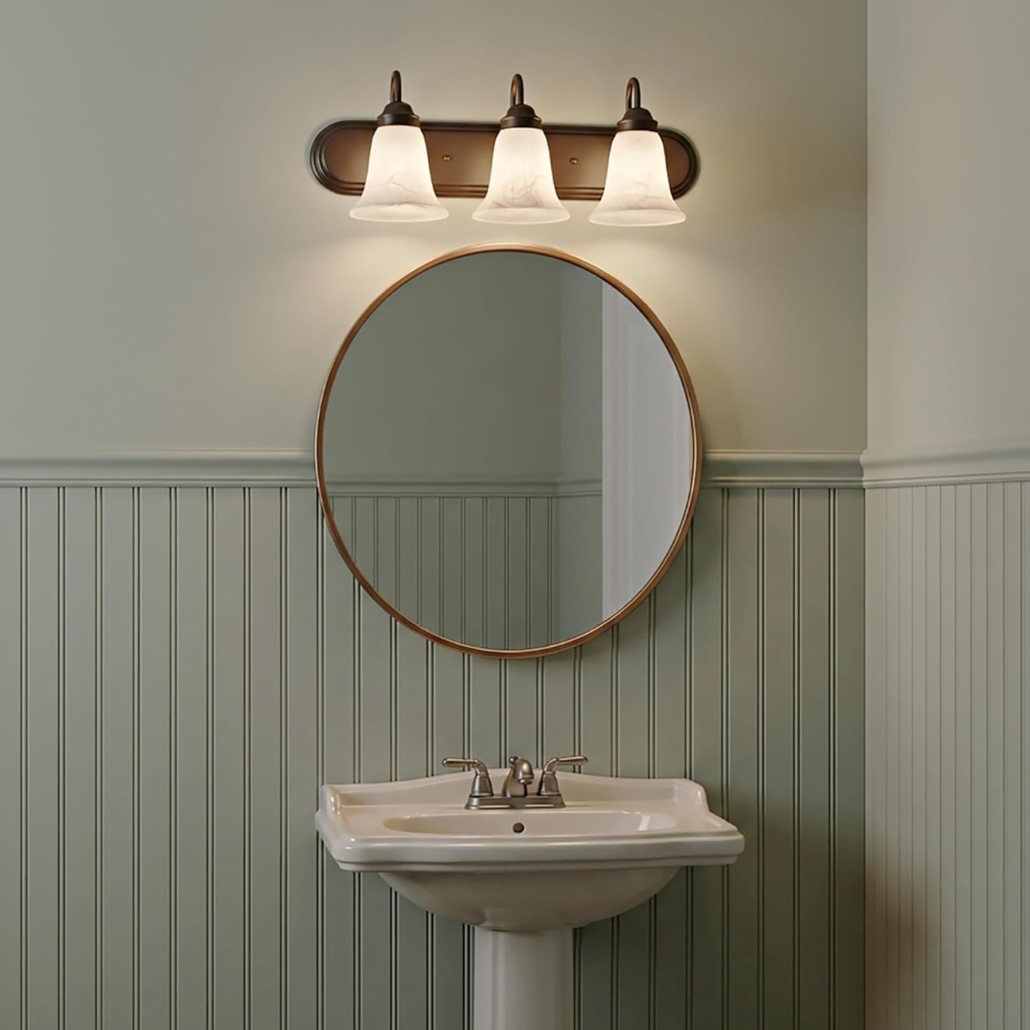 Elk Home Homestead Bathroom Vanity Light, 3-Light Traditional Fixture, Painted Bronze with Alabaster Glass Shade, 24 Inch Wide