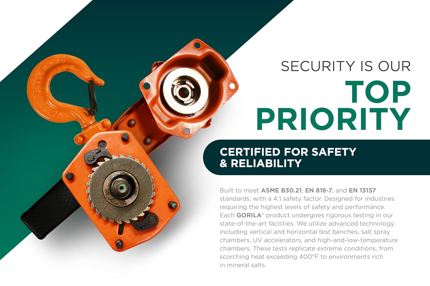 GORILA Manual Lever Hoist 360° | Manual Ratchet Chain Puller Hoist | 1100LBS - 5FT (0,5 Ton - 1,5m) | Safety Factor 4:1 | Since 1989