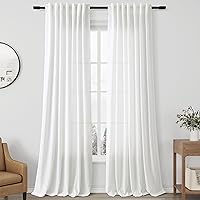 Vista 18 de Paneles de cortina de lino con pestaña trasera, de 84 pulgadas de largo, cortinas plisadas semitraslúcidas, mezcla de lino sintético, estilo rústico