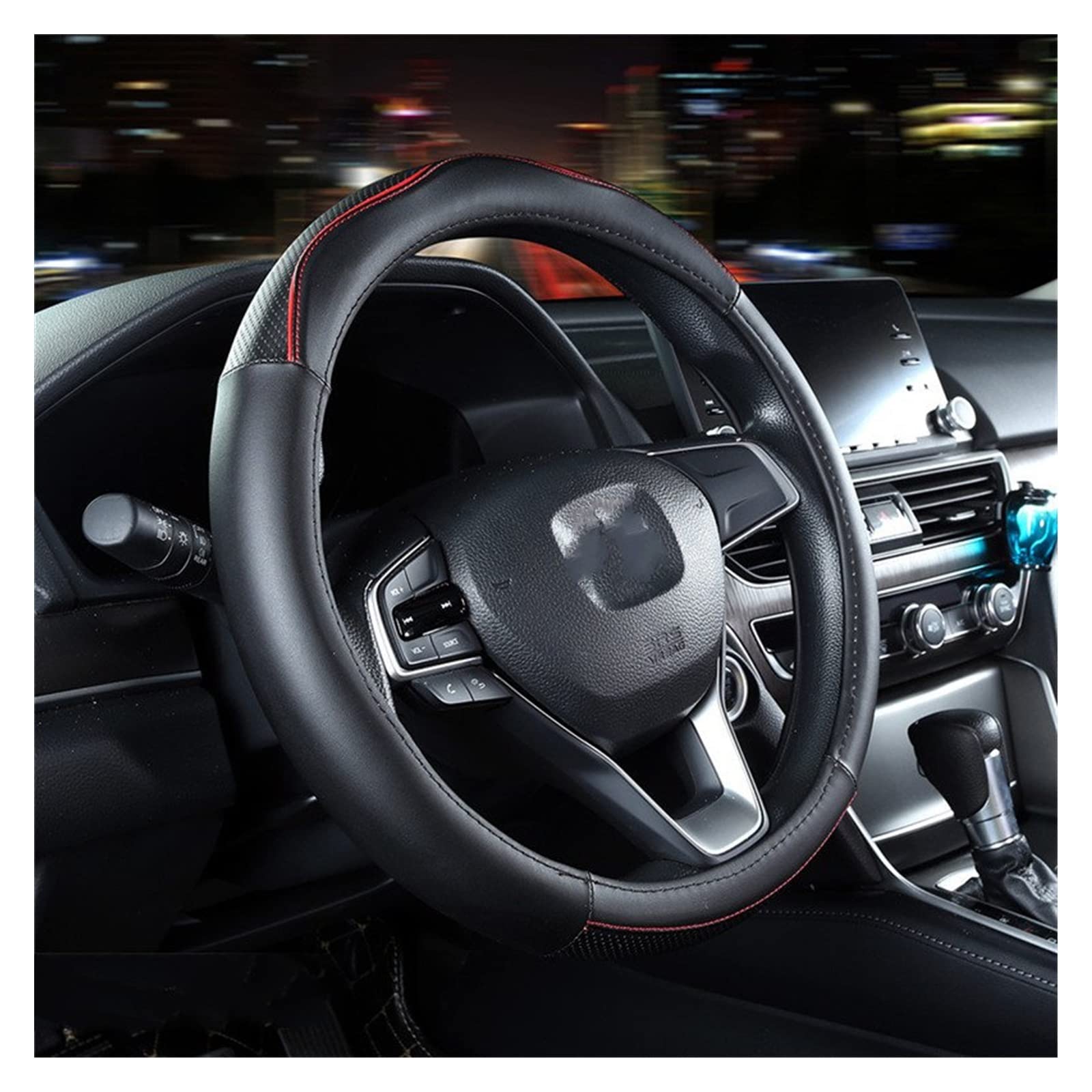 Funda Volante Cubiertas Volante Coche Deportivo Funda Agarre Accesorios Interior Automóvil para Hombres Cubierta Manija Cuero Microfibra Cubierta Volante (Color : Negro Rojo)