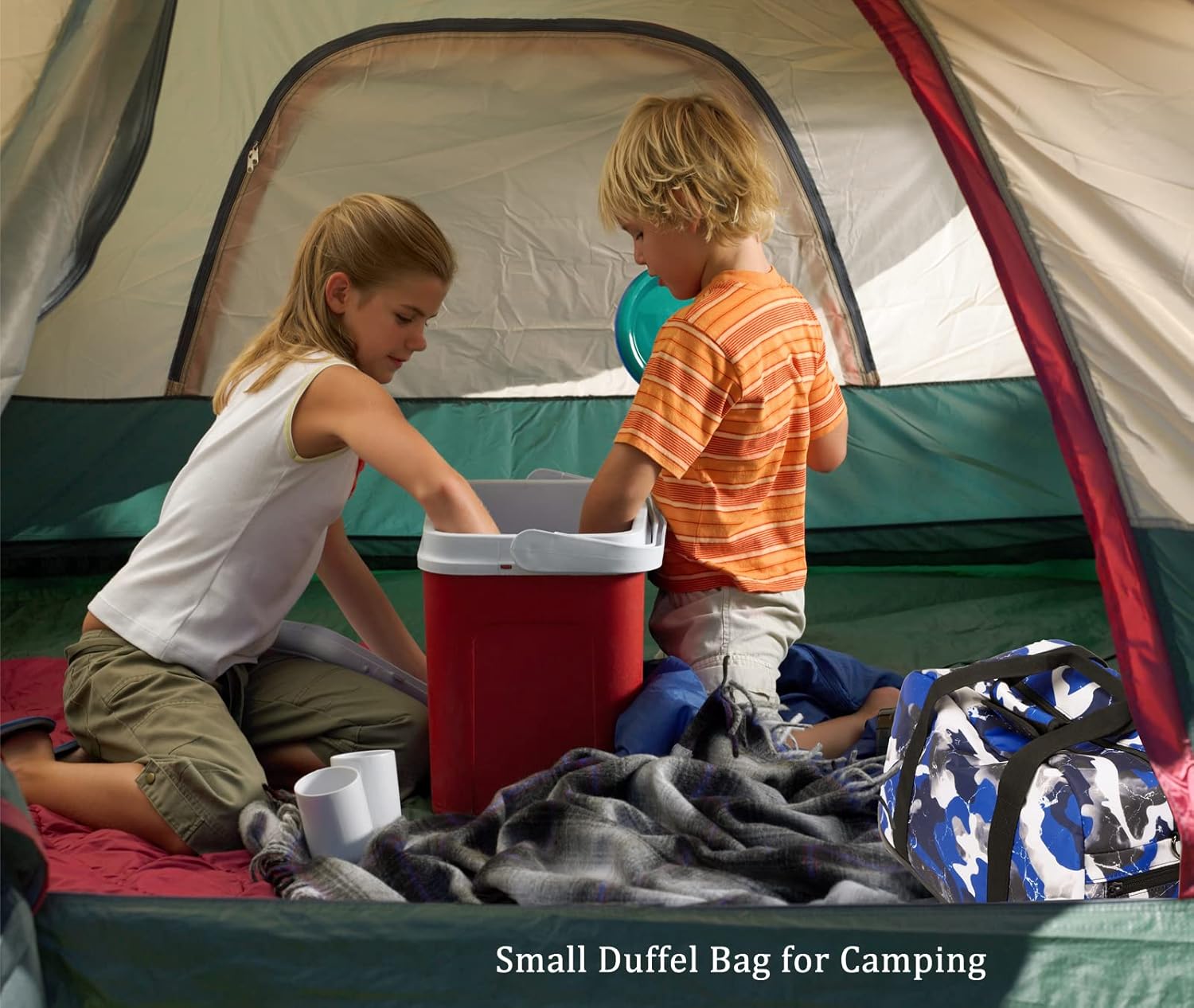 JIANYA Kids Duffle Bag Boys Sports Gym Bag with Shoe Compartment & Wet Pocket, Kids Carry On Weekender Travel Bag, Camo Red - Image 8