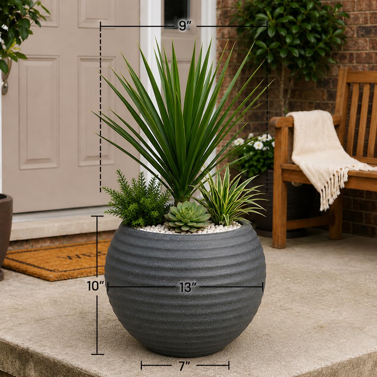 YUCCABE Fox Planter - Grey Wave Pot with Plate -2