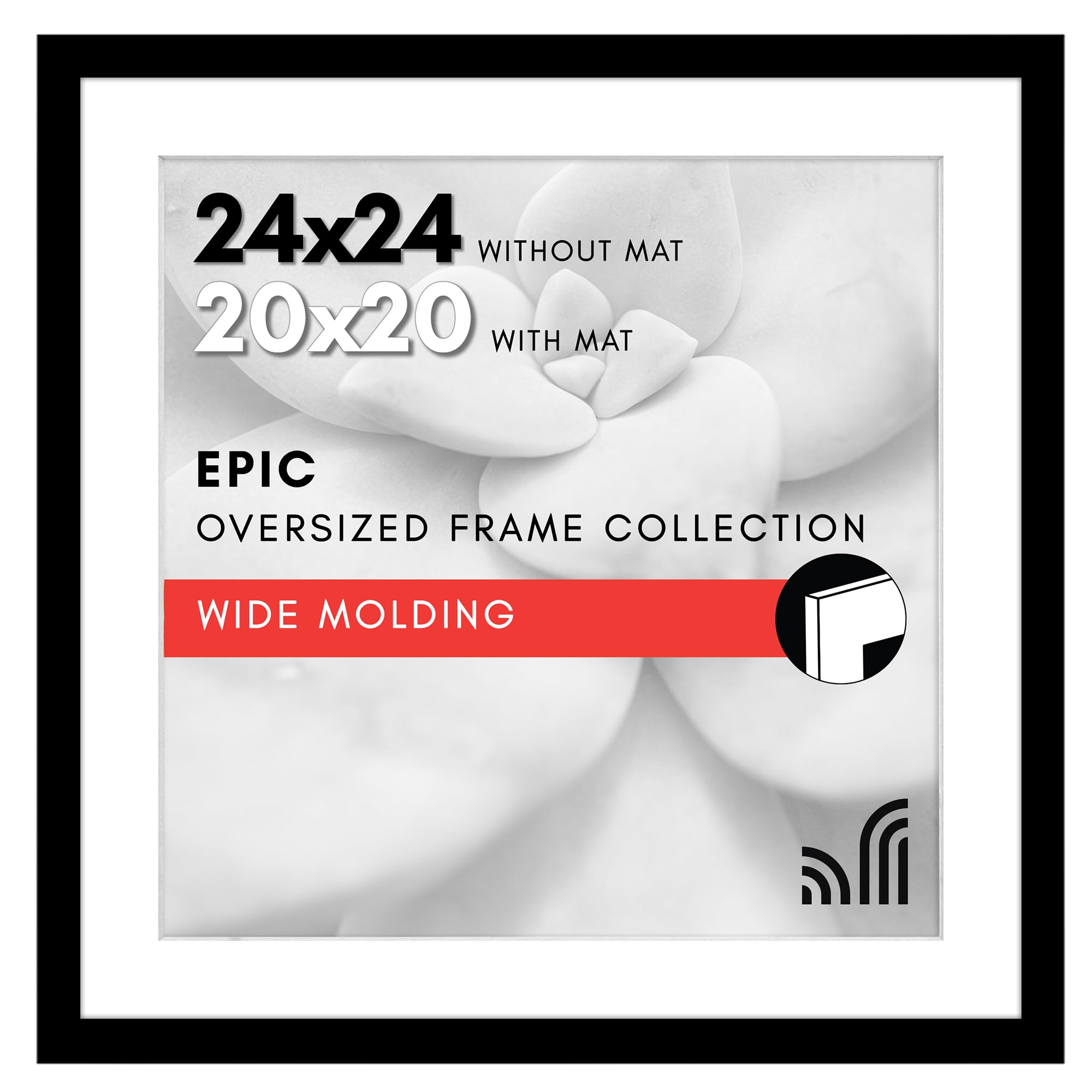 Americanflat 24x24 Picture Frame with Polished Plexiglass - Use as 20x20 Frame with Mat or Display 24x24 Photo Without Mat - Epic Collection - Wide