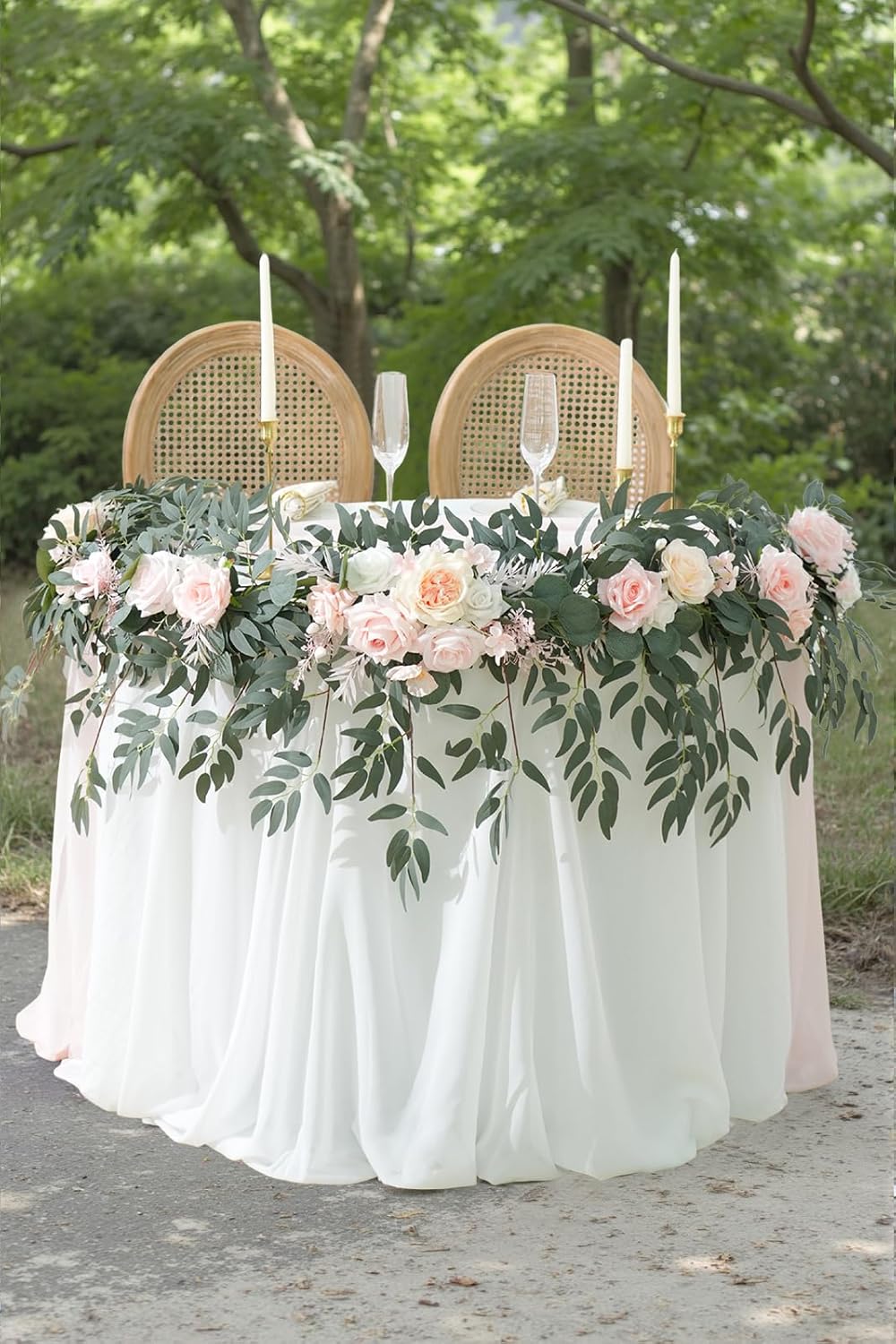 Spring Artificial Flower 7ft Garland, Wedding Arch Backdrop Floral Arrangement for Sweetheart Head Table Reception Decor Runner (Champagne & Pink)