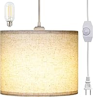LALISU Plug-in Pendant Light with 15Ft Cord, Dimmable LED Bulb & Beige Linen Shade - Easy Hang for Bedroom, Kitchen, Living Room