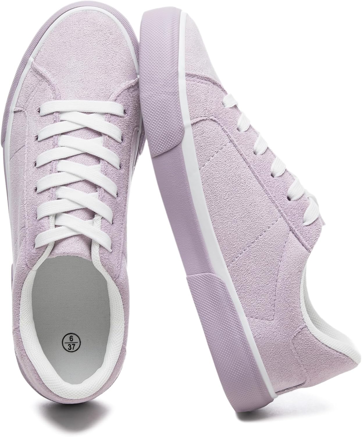 Uoidru Womens Tennis Shoes Faux Suede Sneakers Comfortable White Shoes for Women Lace Up Women Non Slip Casual Walking Shoes