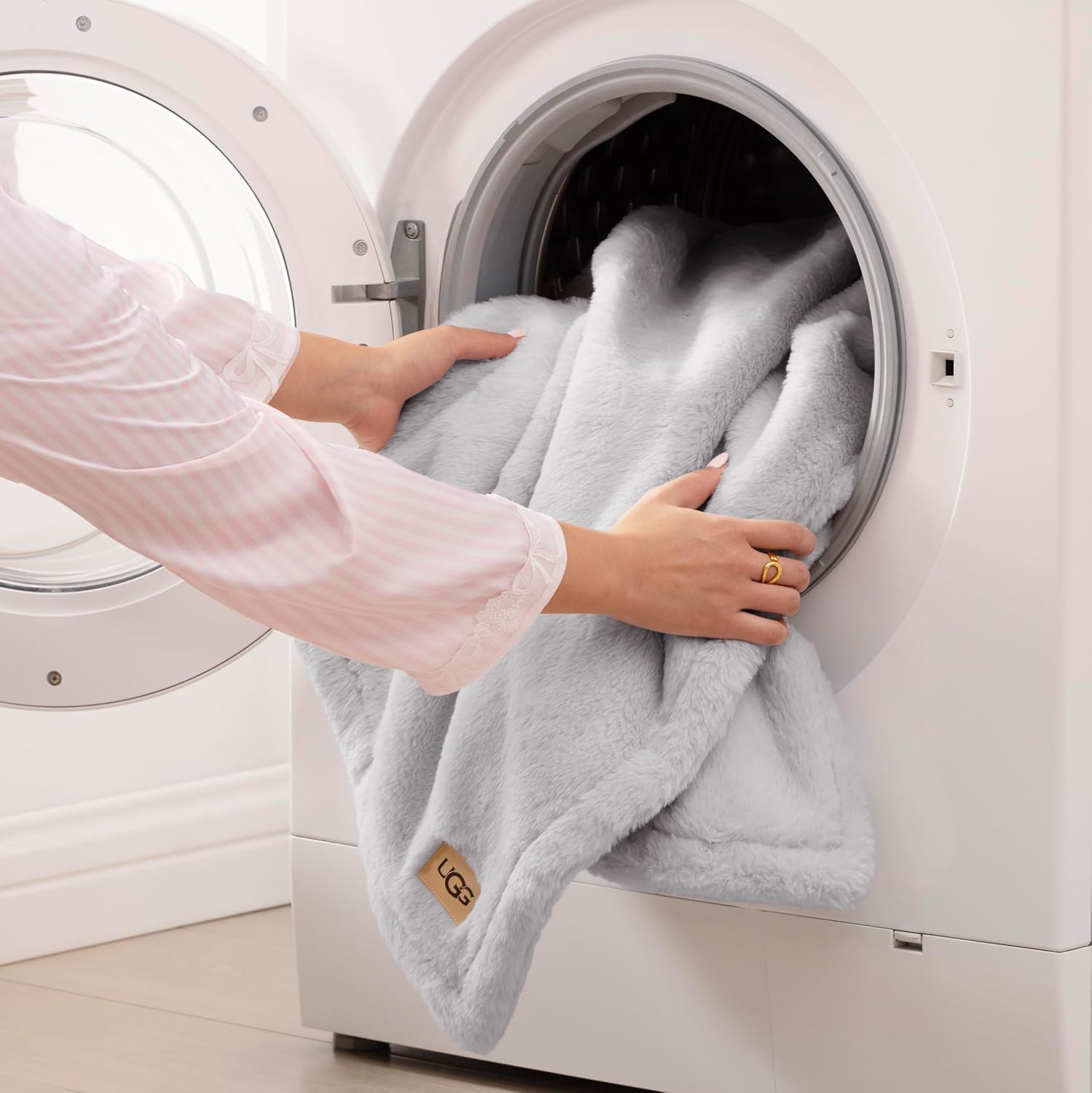 UGG Faux Fur Throw Blanket - Soft Luxury Throw for Couch, Cozy Bedroom Decor & Living Room Decor, Housewarming Gifts for Women, Grey Stone, 50" x 70" (Marcella)