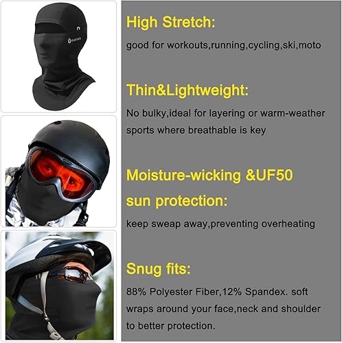 Miniatura 4 de Máscara facial para motocicleta, cobertura completa, delgada, transpirable, ligera, UPF50 para esquí, motocicleta
