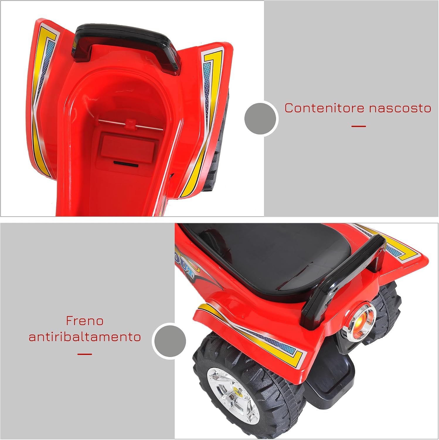 Porteur quad bébé en usage avec accessoires et coffre