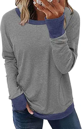 ONLYSHE Womens Crewneck Sweatshirt Casual Loose Fitting Tops Long Sleeve T Shirt