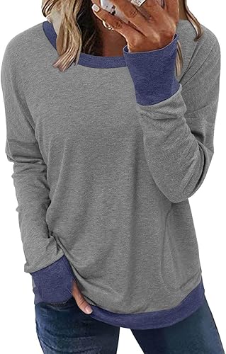 ONLYSHE Womens Crewneck Sweatshirt Casual Loose Fitting Tops Long Sleeve T Shirt