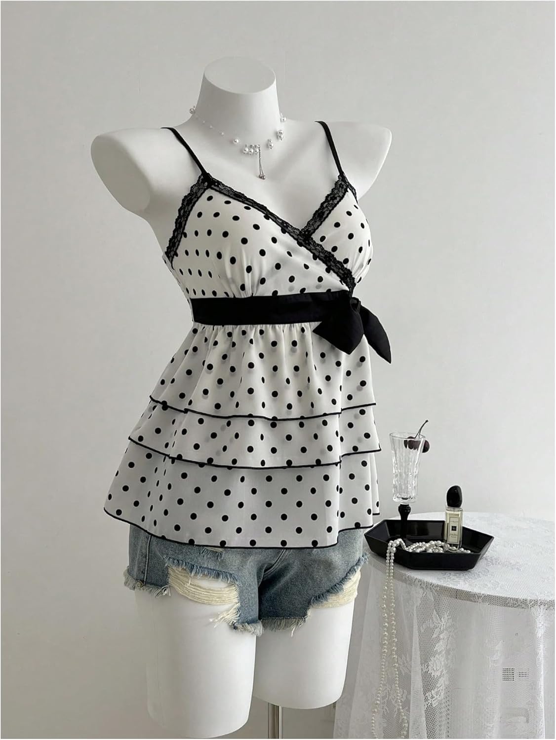 Verdusa Women's Polka Dots Tank Top Y2k Babydoll Tops Peplum Ruffle Tops - Image 3