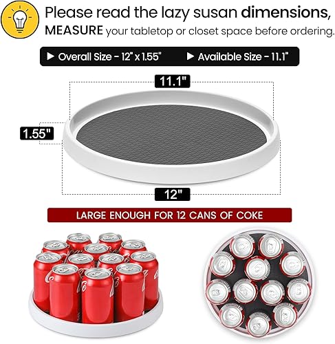 Vista 2 de Paquete de 2 organizadores antideslizantes Lazy Susan de 12 pulgadas, estante giratorio para organización y almacenamiento de despensa, cocina
