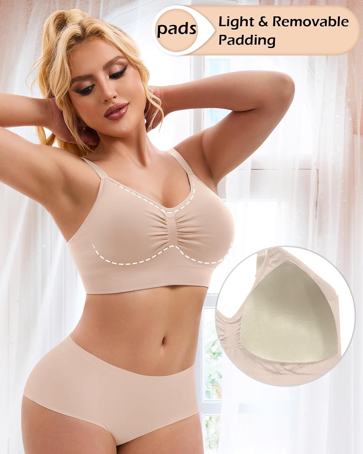 WOWENY Wireless Minimizer Bras for Women Comfortable Full Coverage Padded Bralettes Push Up Smoothing Bra - Image 2