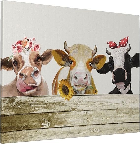Amazon.com: Highland Cow With Flowers Wall Art Animal Painting