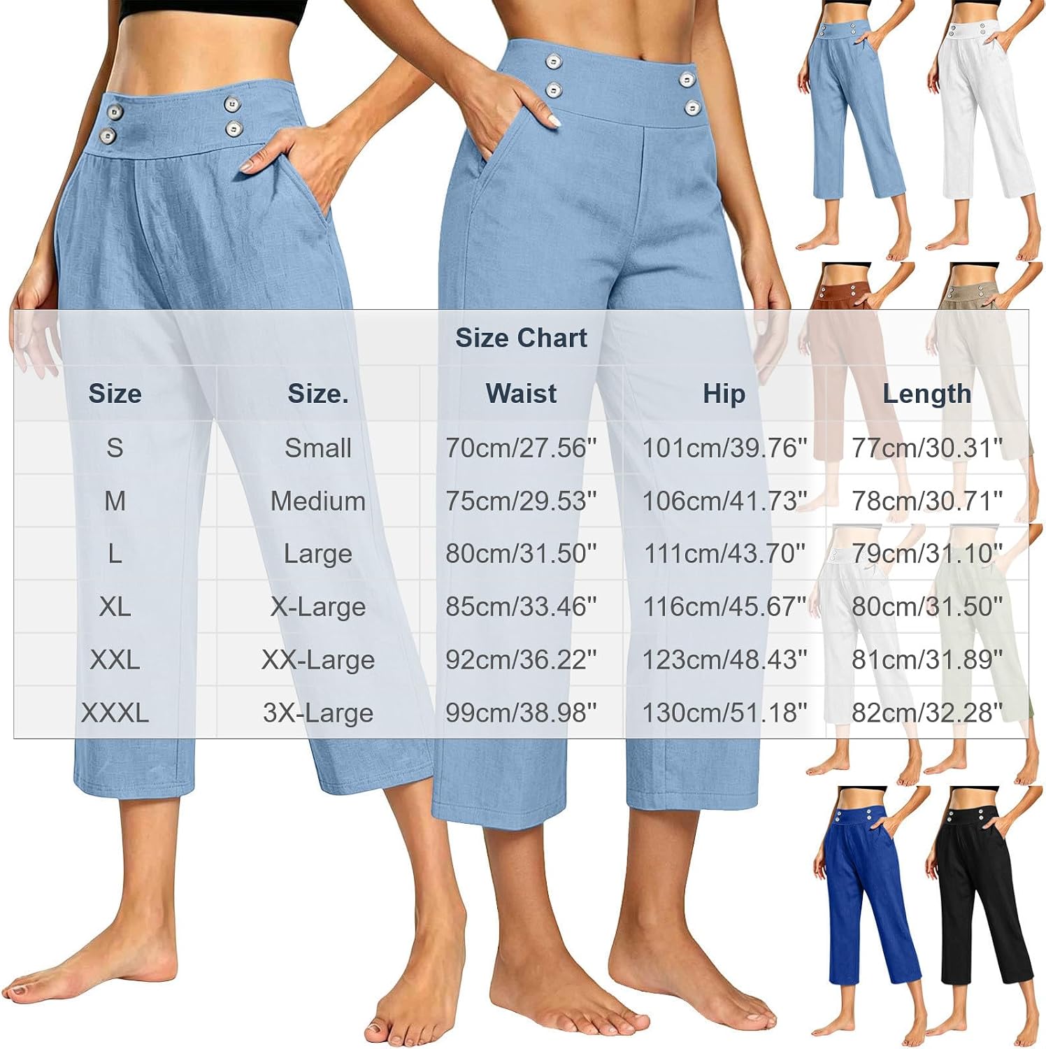 High Waist Capri Pants, Pocketed Elastic Waist Capris Dressy Casual Cropped Trousers for Womens Summer Outfits