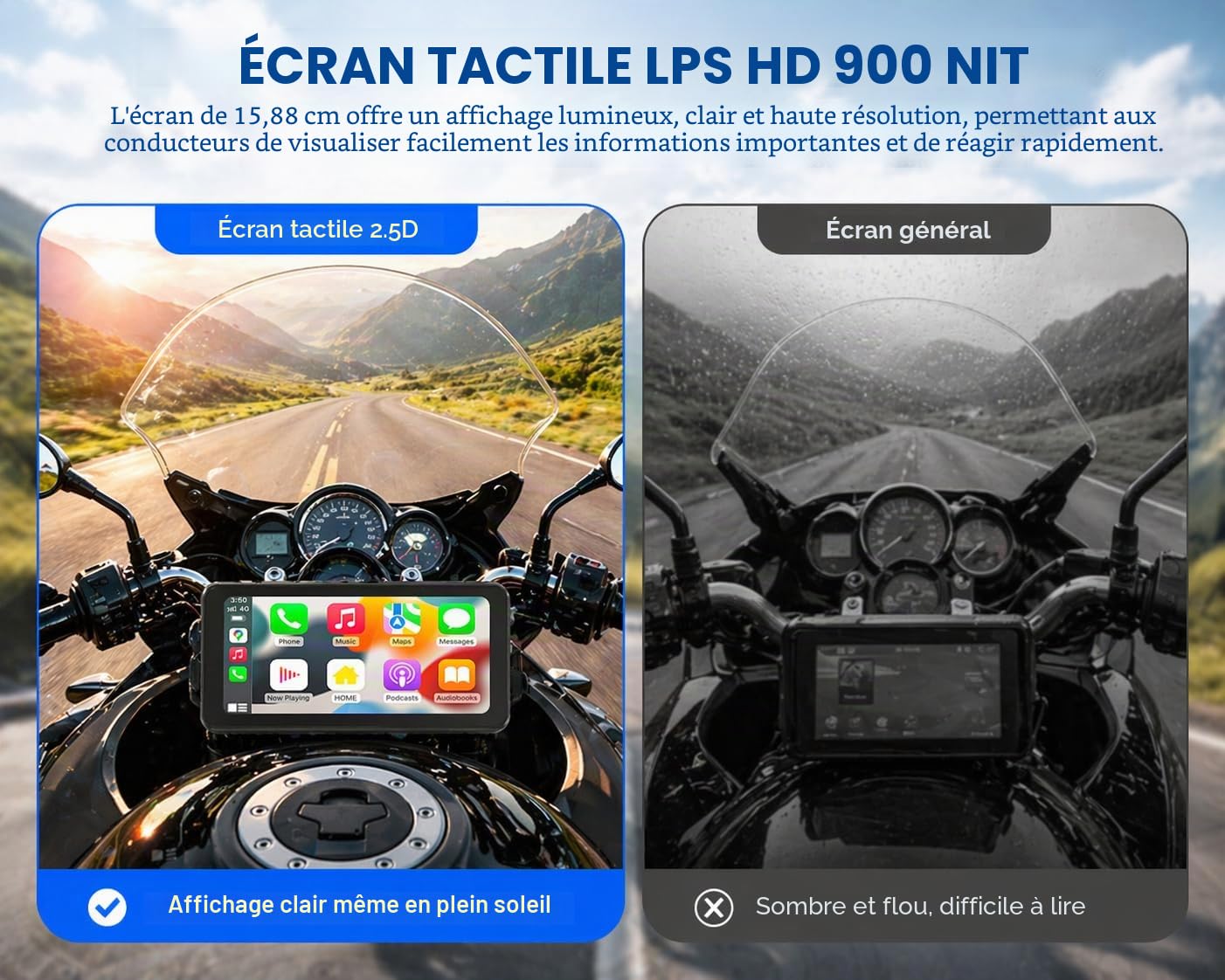 Spedal Moto Carplay et Android Auto, Écran Moto 6.25" Tactile Étanche – GPS Portable, Bluetooth, Navigation, Musique, Siri/G00gle Assistant (CL871)