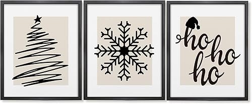 GOXFOC Juego de 3 impresiones artísticas de pared de invierno boho navideñas, árbol de Navidad, copos de nieve, sin marco, impresiones artísticas de