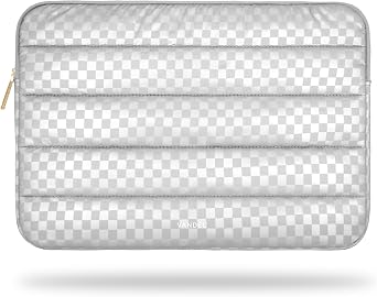 Vandel Puffy Laptop Sleeve Case, 13-14 inch Laptop Sleeve Bag Case 13.3 Inch, Compatible with MacBook Air/Pro 13/Pro 14/iPad Pro 12.9, HP Dell ASUS Computer Bag Cover, Checker Silver