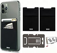 Vista 28 de Cartera para tarjetas de teléfono con bloqueo RFID, doble bolsillo seguro, ultradelgada, autoadhesiva, funda para tarjetas de crédito, calcomanía