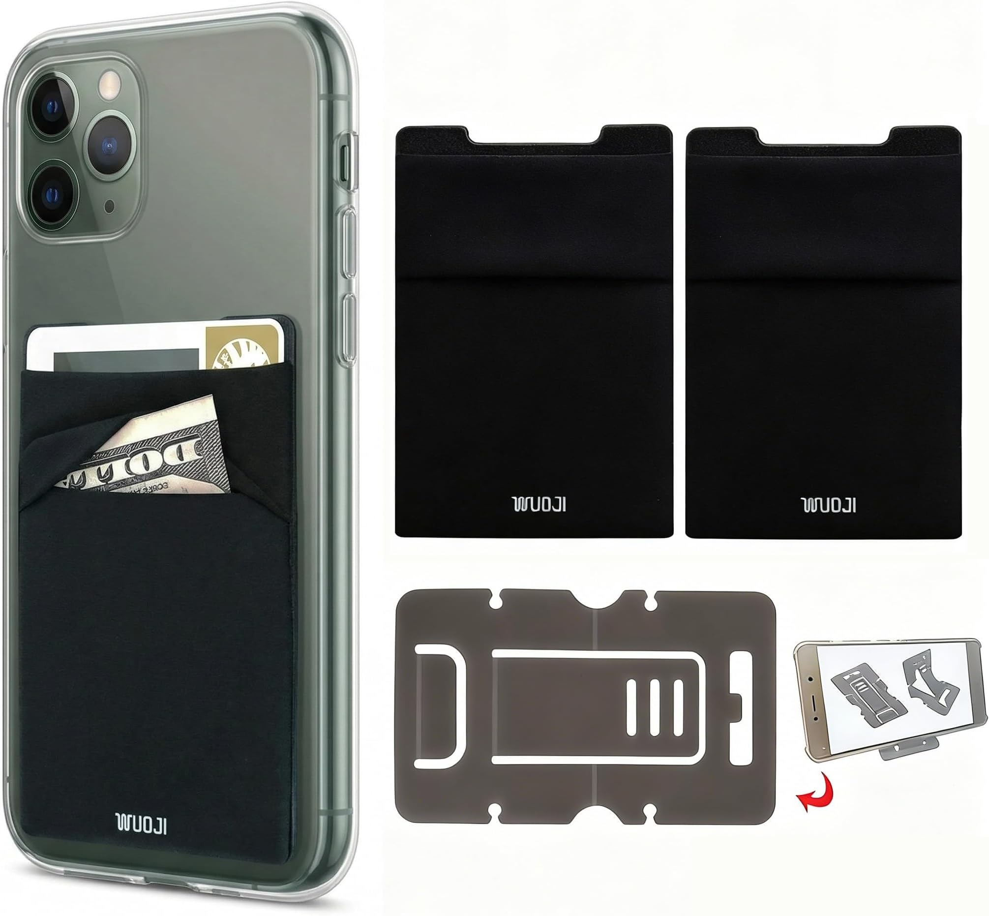 RFID Blocking Phone Card Wallet - Double Secure Pocket - Ultra-Slim Self Adhesive Credit Card Holder Card Sleeves Phone Wallet Sticker All Smartphones(Black)-2PC