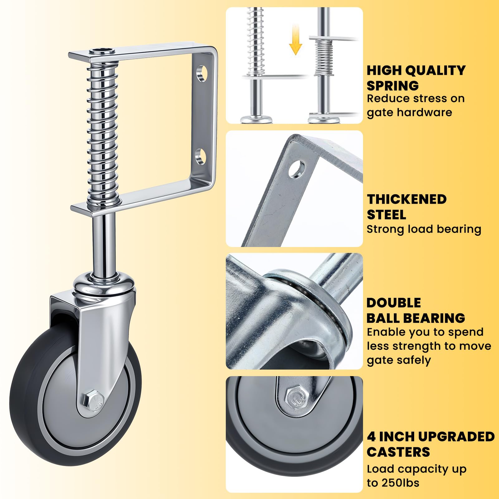 Spring Wheel For Gate Creeper Wheels Heavy Duty Spring-Loaded Gate Wheels - 4 Inch Casters ...
