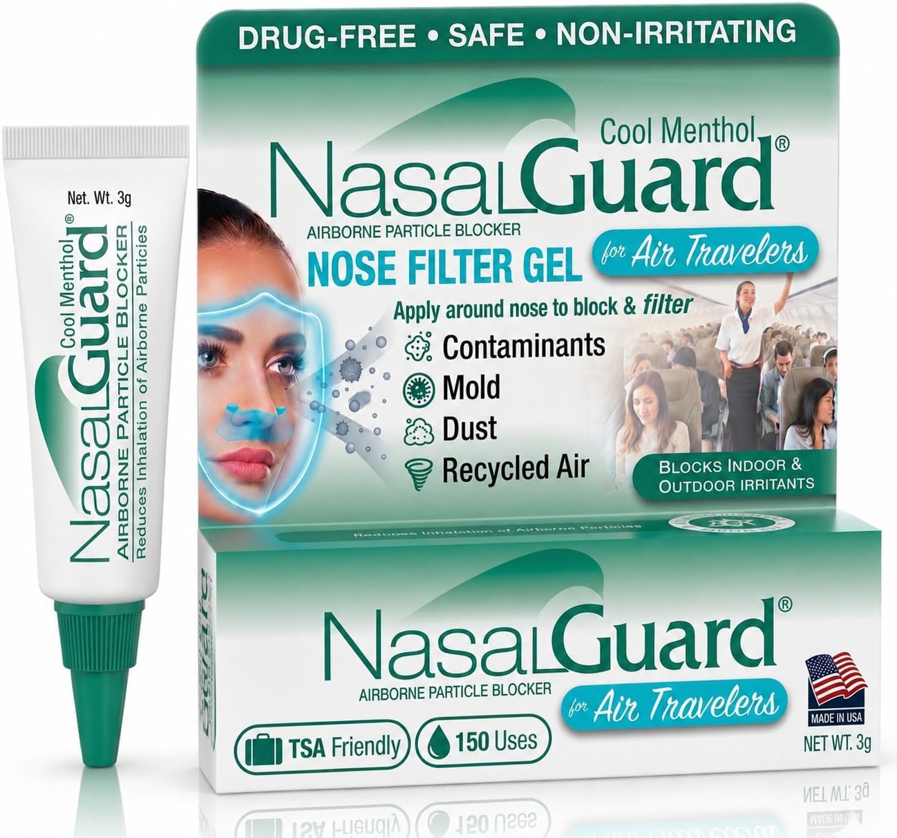 Air Travelers Cabin Air Protection Gel, Cool Menthol, Flights 3g