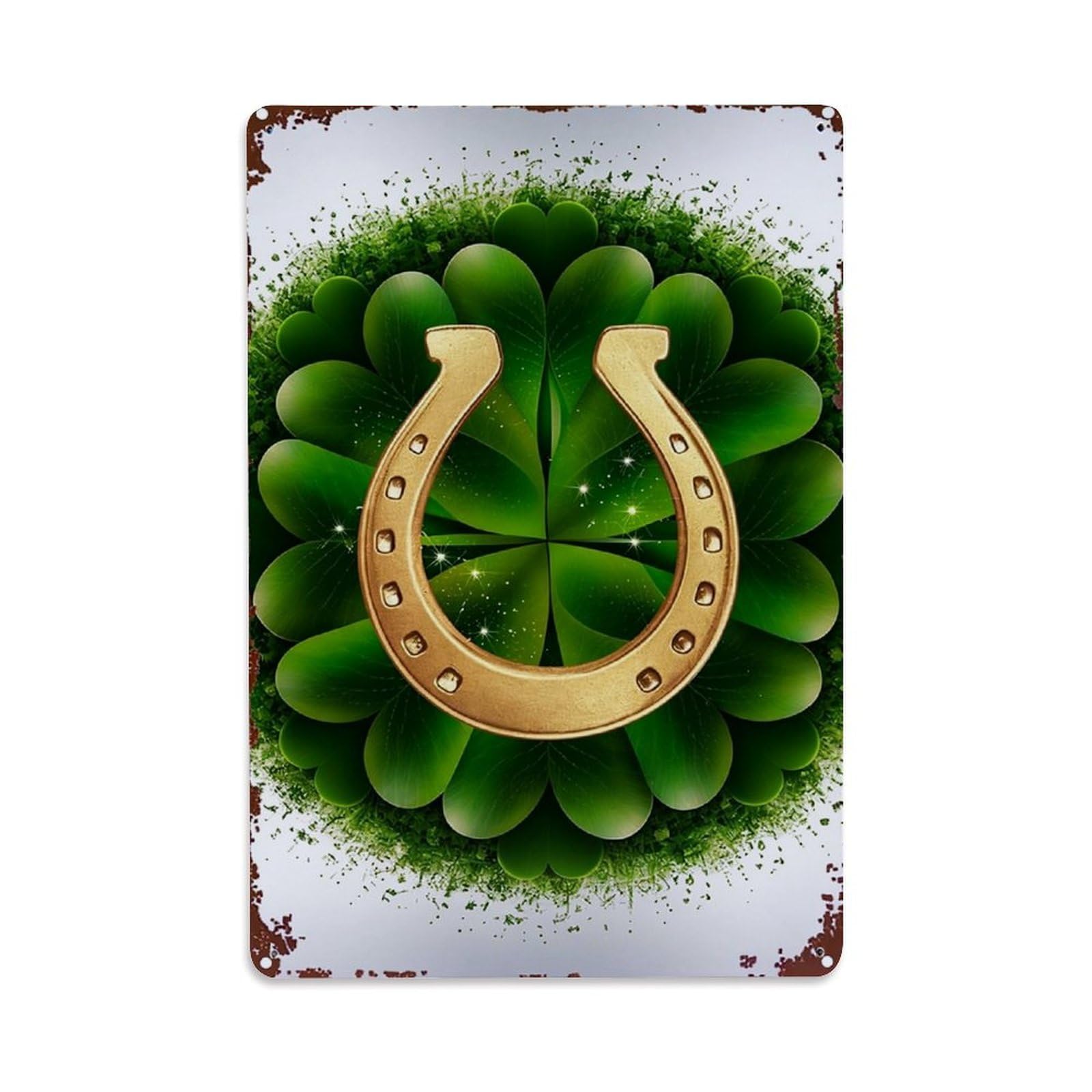 Jdfenggu Vintage Golden Horseshoe On Clover Retro Metal Tin Sign, Metal Poster For Bar, Home, Man Cave, Kitchen, Laundry Room Art Decor 8X12 Inch
