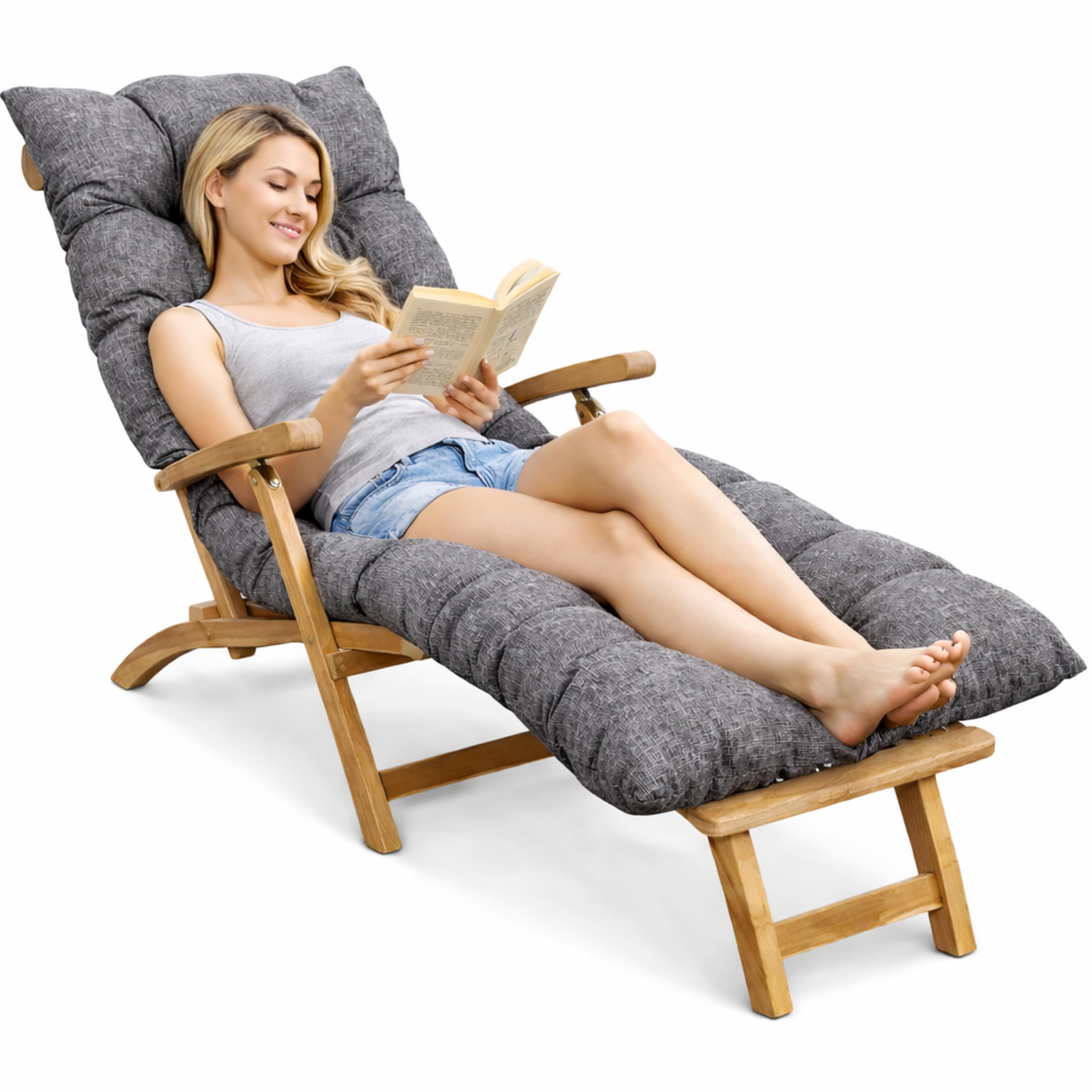 bananair - Sun Lounger Cushion Only - Thick, Comfortable, Quilted Design, Generously Foam Filled - Made in France - Sunbed Cushion for Garden Furniture, Easy to Install (185x60x15 cm, Grey) — image 1