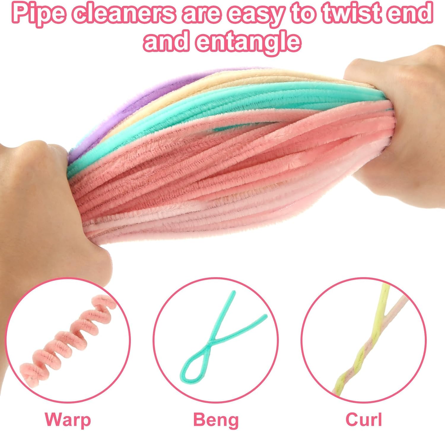 WOPPLXY 1400 Pcs Pastel Pipe Cleaners Chenille Stems, 12 Inch 7 Macaron Color Pipe Cleaners Craft Supplies, Pipe Cleaner Flower Assorted Fuzzy Sticks for Art and Craft Projects, Flower DIY Decorations