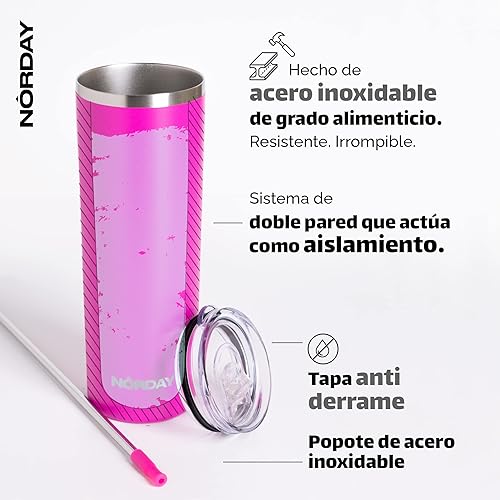 Miniatura 4 de NORDAY  Vaso con tapa y popote  Skinny 22oz  Aqua  Vaso aislado  Vaso aislado  Vaso de acero inoxidable  Vaso de café de doble pared  Mantiene la