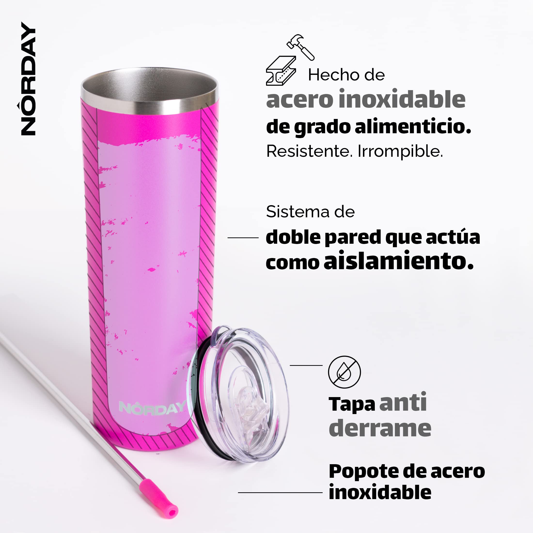 NORDAY Thermobecher aus Edelstahl, 625 ml, hält Temperatur bis zu 24 Stunden, auslaufsicherer Deckel, ideal für Ausflüge, doppelwandig, extra widerstandsfähig