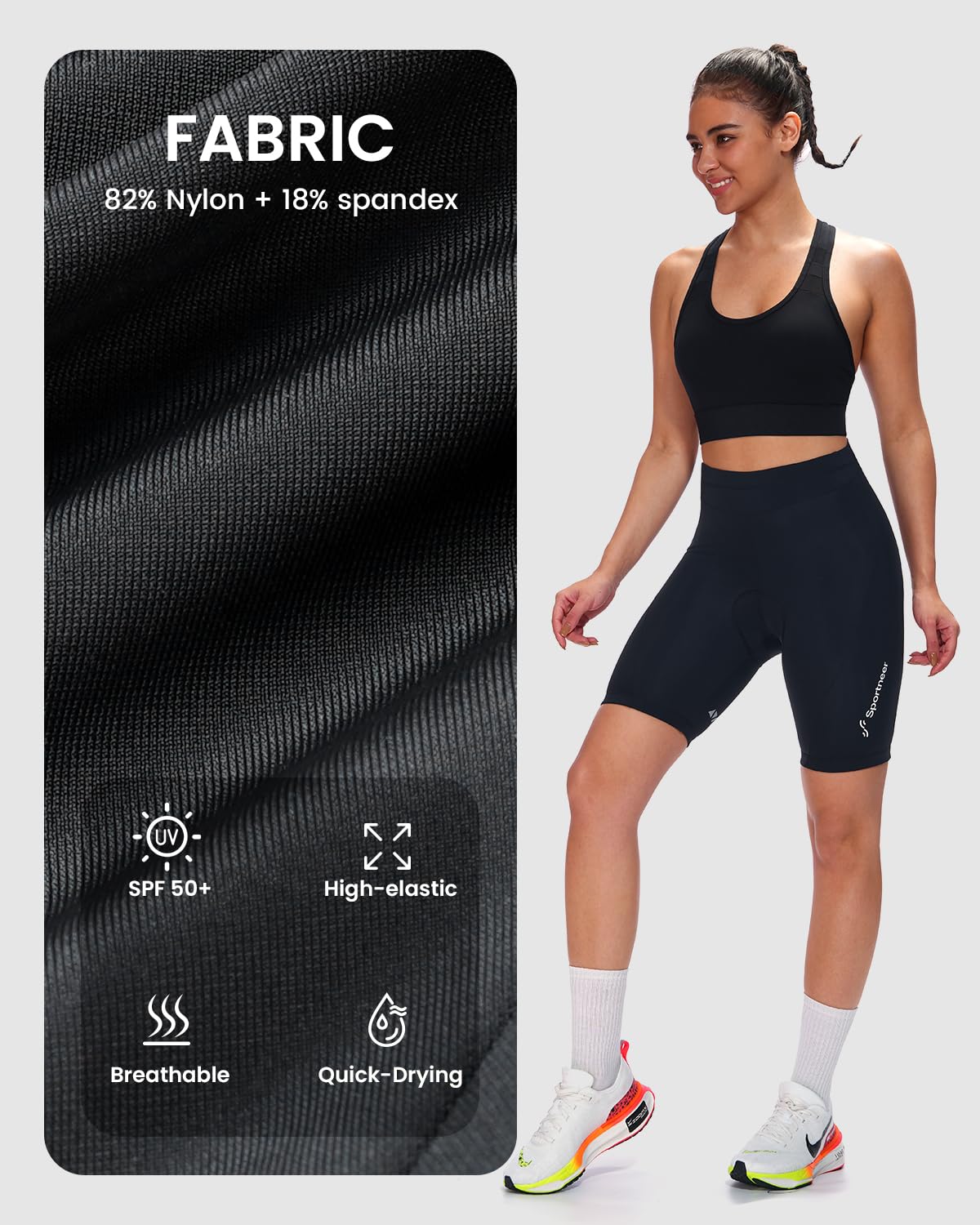 Sportneer Pantaloncini da Ciclismo da Donna, Imbottiti, ad Asciugatura Rapida, Elasticizzati, con Imbottitura 4D, Pantaloncini Sportivi Corti da Donna, con Imbottitura più Ampia e densa