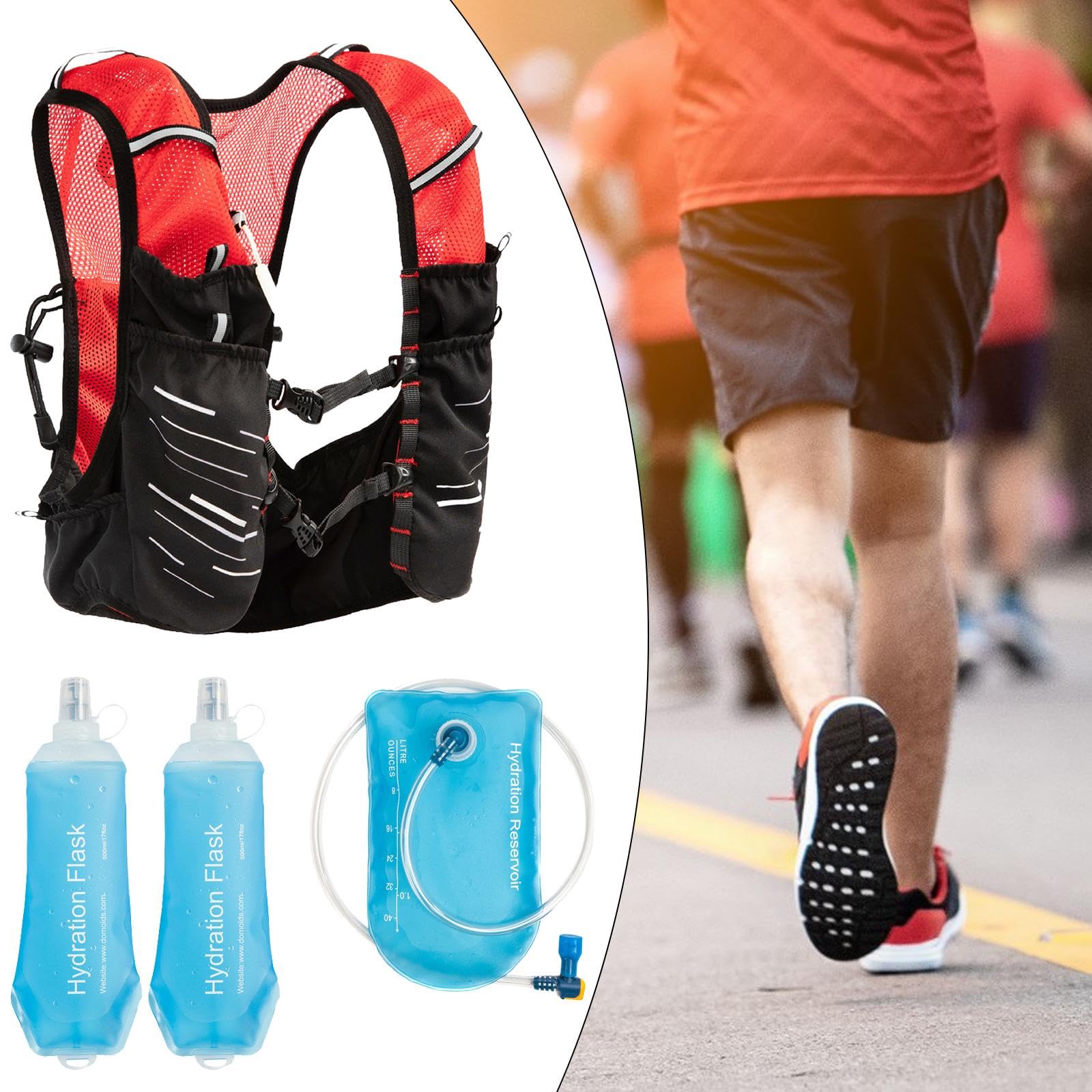 Gilet de Course avec Sac D'Hydratation Veste pour Trail Running Équipement D'Hydratation Compacte avec Poche à Eau 1.5l Sac à Dos pour Rand