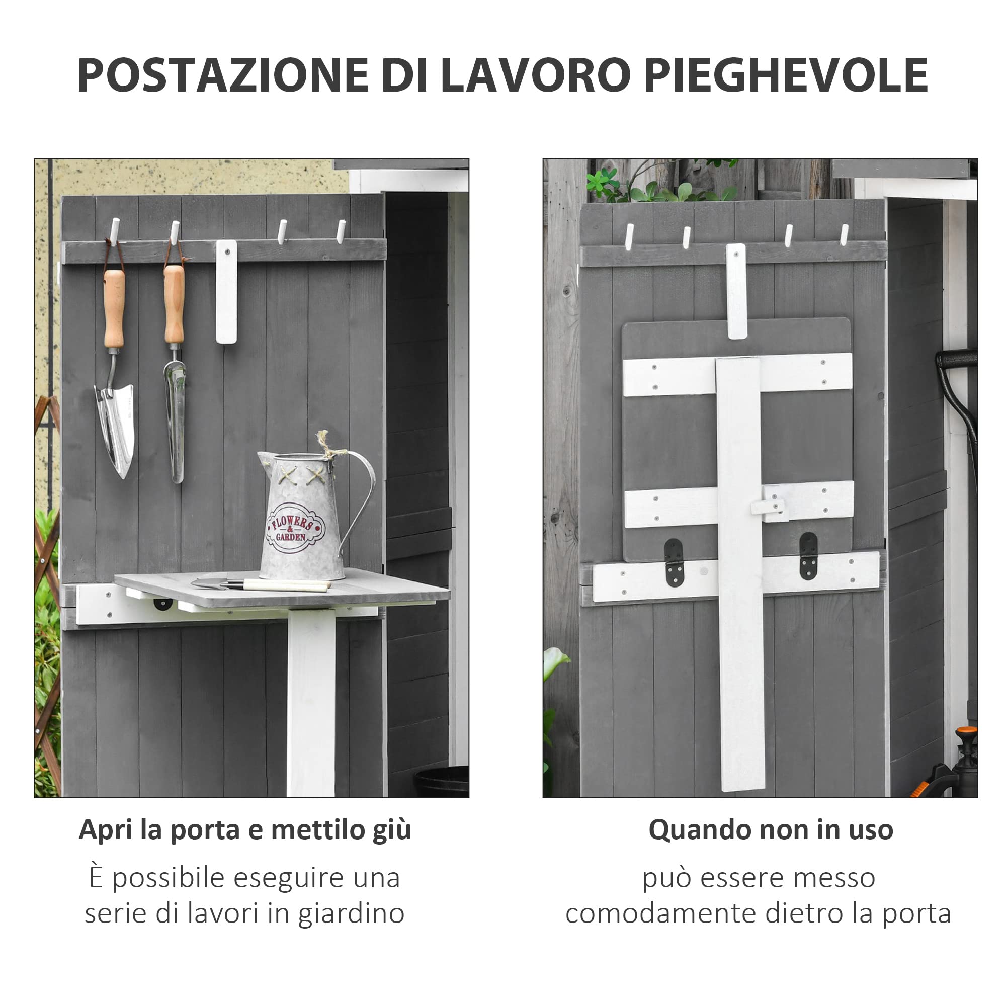 Outsunny Capanno da Giardino in Legno di Abete, 78x52.5x182 cm, Grigia