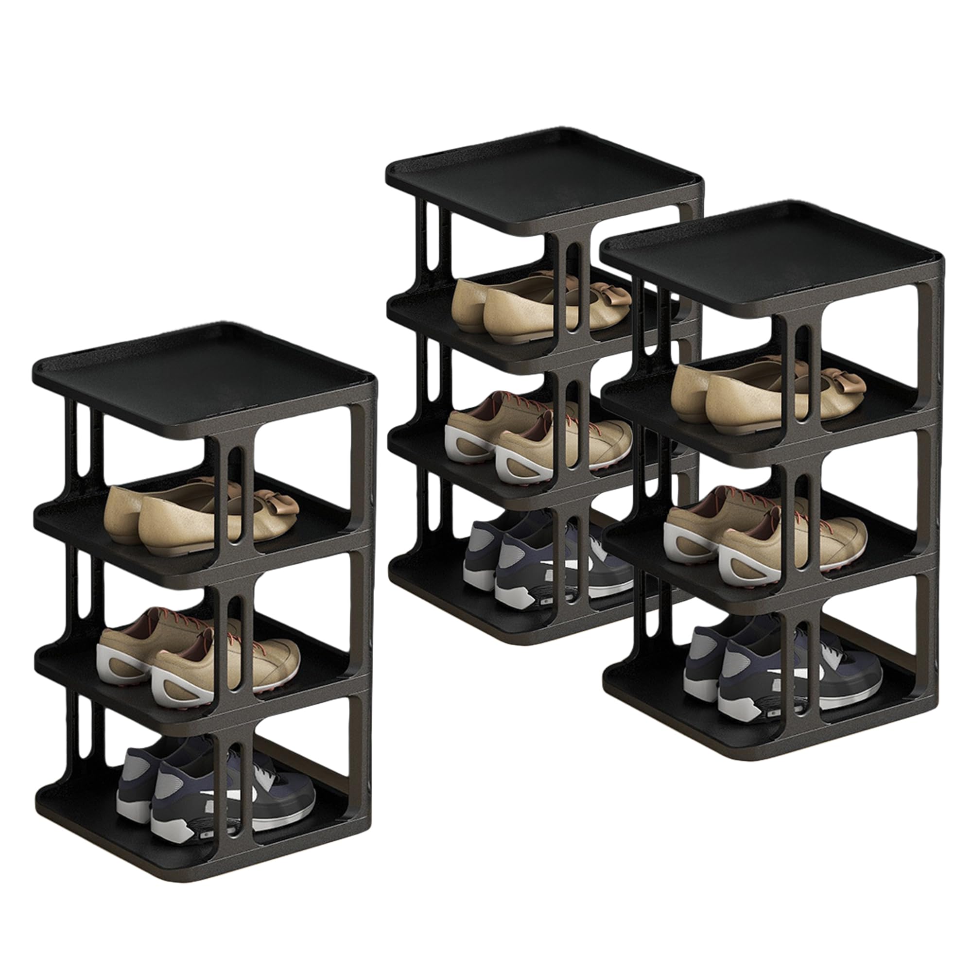 Kuber Industries (Set of 3) Waterproof Plastic Chappal Stand for Slipper & Footwear | 4-Layer Portable Shoe Rack For Home | Collapsible Design - Black (B0D8FZQMVR) Amazon Price History, Amazon Price Tracker