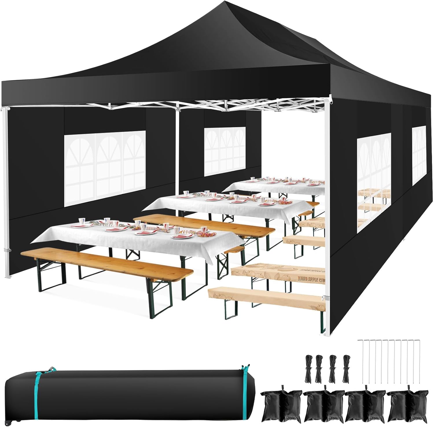 COBIZI 13x26 Pop up Canopy Tent Heavy Duty with 6 Sidewalls, Easy Set-up Commercial Outdoor Party Tent, 100% Waterproof Wedding Gazebo, 2 Height Adjustable with Wheeled Bag, Black