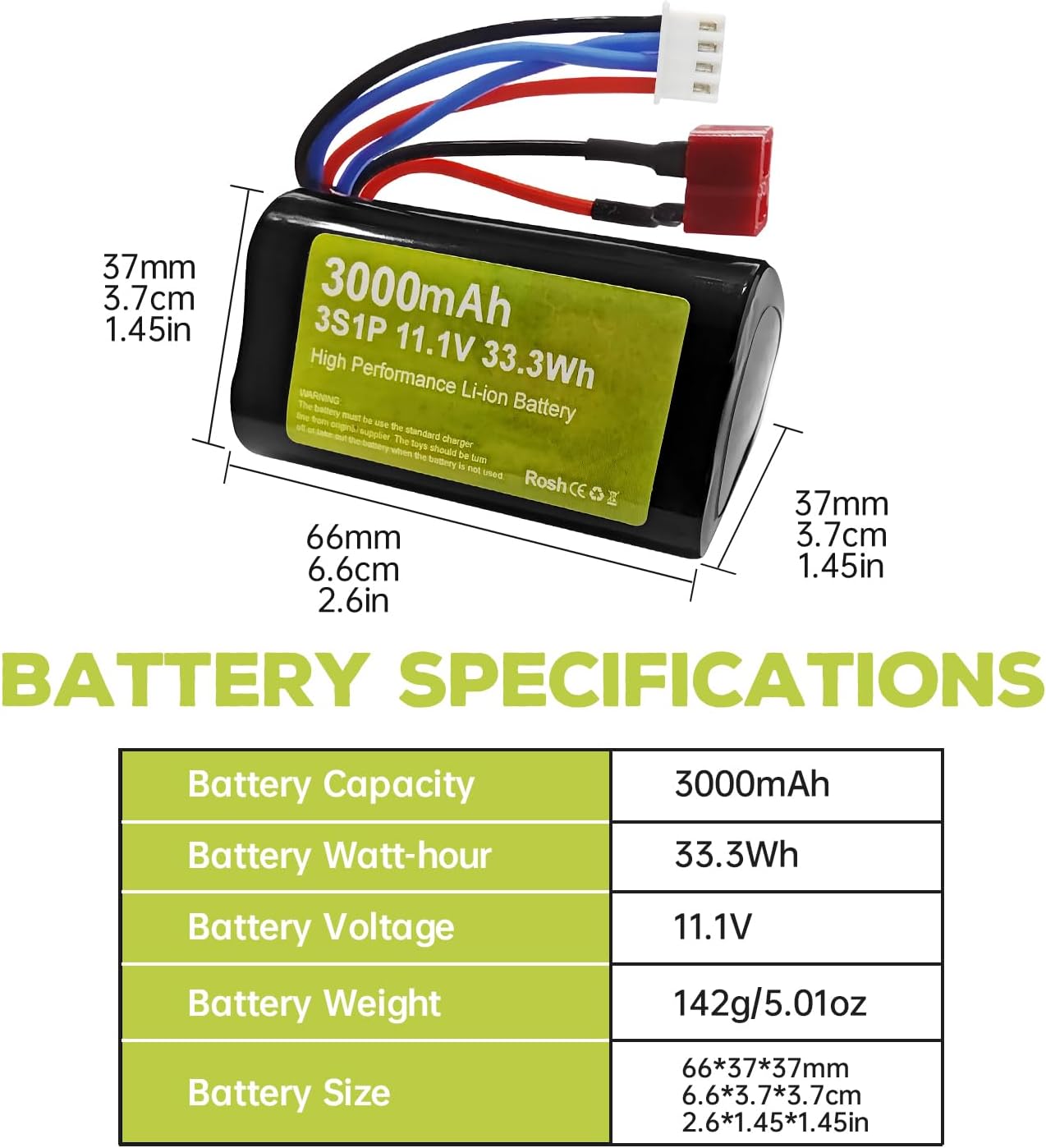 sea jump 2PCS 11.1V 3000mAh 15C 3S Li-ion Battery with T Plug and USB Charger Suitable for R608 2104 Brushless RC Boat 210E 200E RC Brushless Remote Control Car High-Speed Car Battery