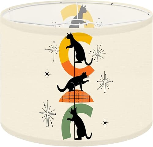 Miniatura 20 de Drum Lampshade Mid Century Black Cat Starry Lights Retro Style Medium Lamp Shade Replacement Linen Fabric Lampshades for Bedside Table Lamp Floor