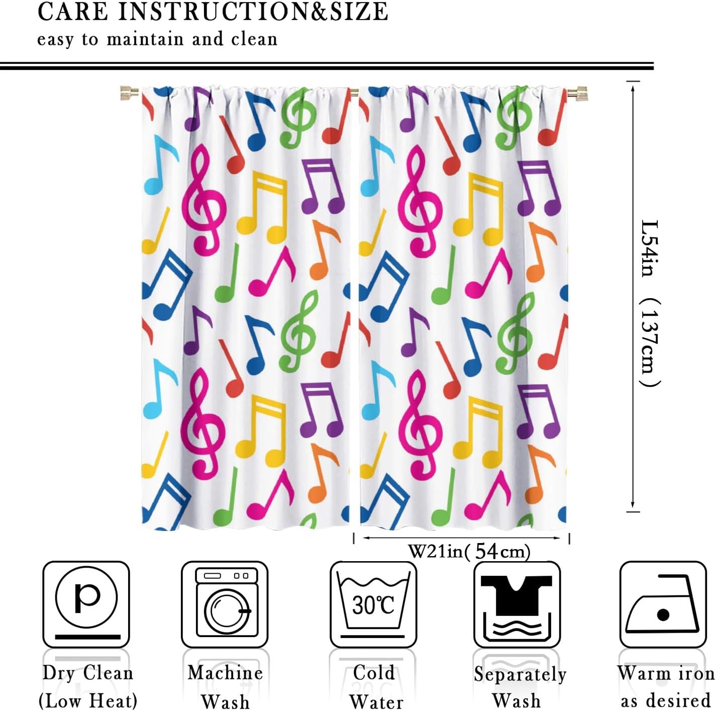 Music Curtains,Colorful Music Equalizer Note Pattern Polyester Fabric Window Treatments for Bedroom Living Room Music Room Study Window Drapes 2 Panel Set,Total Size 42" x 54"