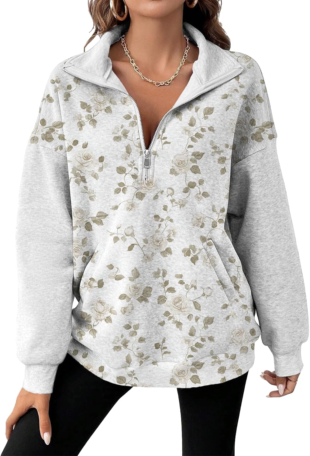 Sweatshirts for Women Trendy Casual 2025 Fall Winter Neckline Zipper Design Tops V Neck Warm Comfy Print Outfits