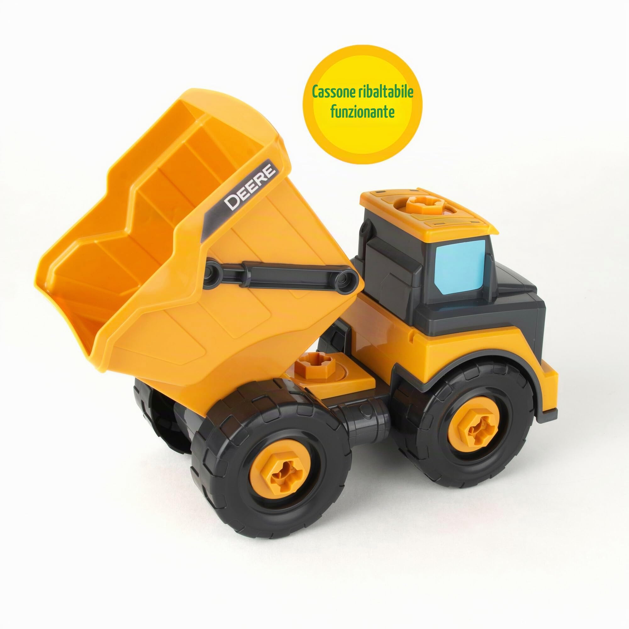 BUILD-A-BUDDY John Deere Bizak, Johnny Trattore Costruisce il Camion di Colore Giallo, icluye 18 Pezzi, un Trapano elettrico e la sua punta da trapano, con Grandi Parti preparate per i bambini +18